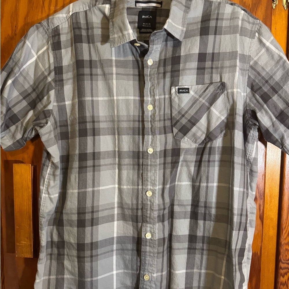 RVCA Men's Charcoal Plaid Button Down Shirt